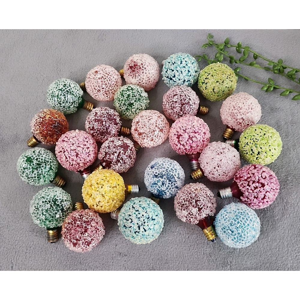 25 Vintage GE Snowball Frosted Lighted Ice Christmas Bulbs Tested Working Iced